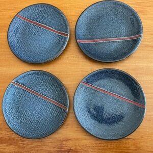 Levi's x Target 4 Appetizer Plates Blue Denim Stoneware Red Stripe Set NWT